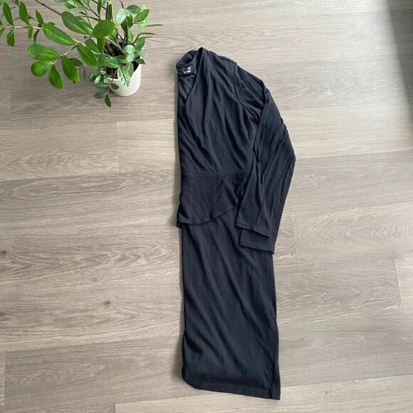 NWT Laura Petites Wool V-Neck Midi Dress with Long Sleeves & Waist Ruffle - Picture 11 of 11